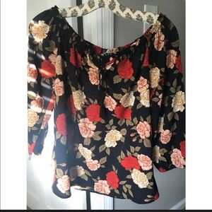 Black floral chiffon blouse